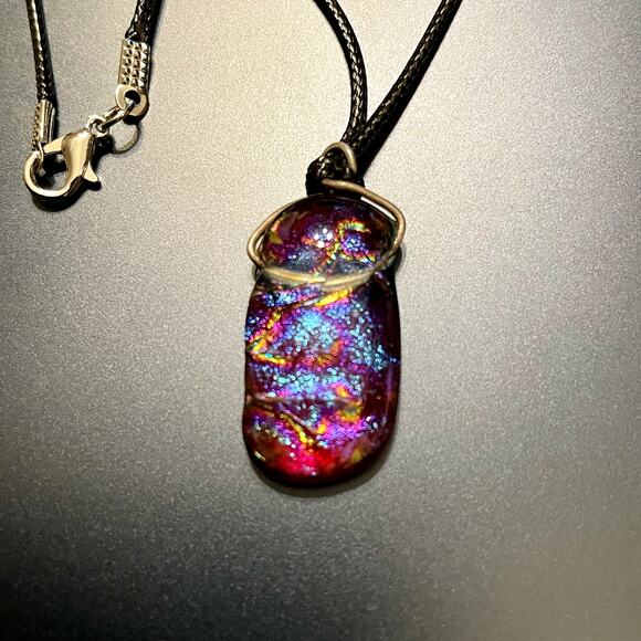 Raspberry Colored Dichroic Handcrafted Glass Pendant - Picture 5 of 7